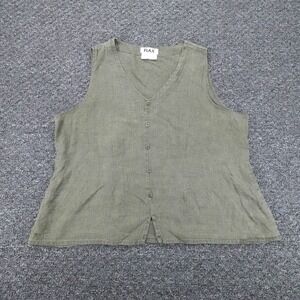 FLAX Top Womens Large Green Linen Sleeveless Button Front Lagenlook Casual